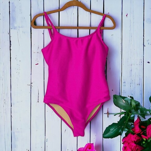 Old Navy Hot Pink Ribbed One Piece Swimsuit Deep Fuschia Size Medium - Picture 1 of 5